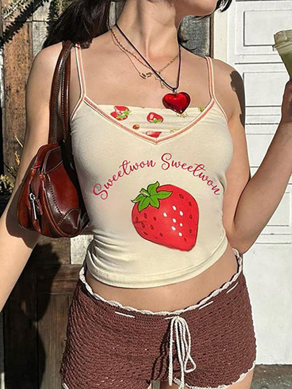Strawberry Print Camisole Top - AnotherChill