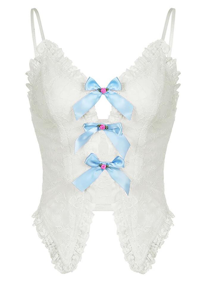 Center Front Bow Cutout Lace Cami Top - AnotherChill