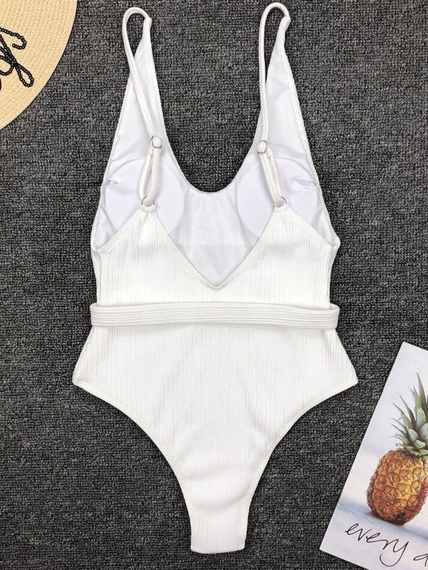 Marshmallow Belted One Piece Swimsuit - AnotherChill