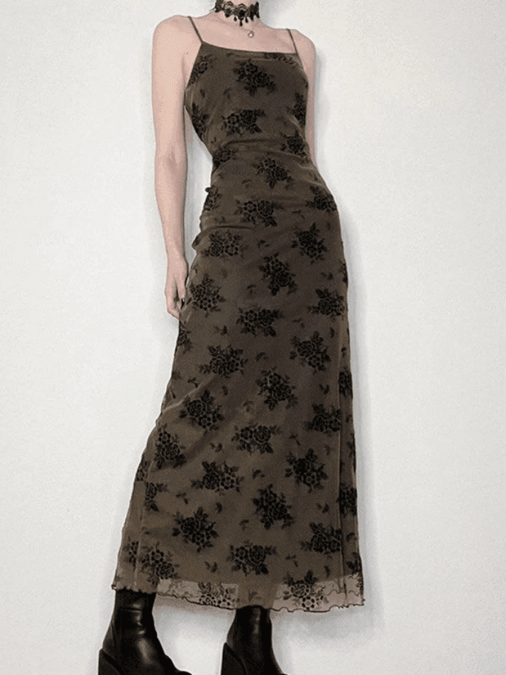 fitted lace wedding dress Halloween Double Layered Floral Slip Maxi Dress – AnotherChill