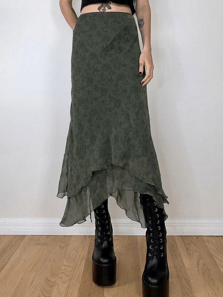 2024 Skirts Online Pattern Floral S Irregular Green Skirt Midi Store in