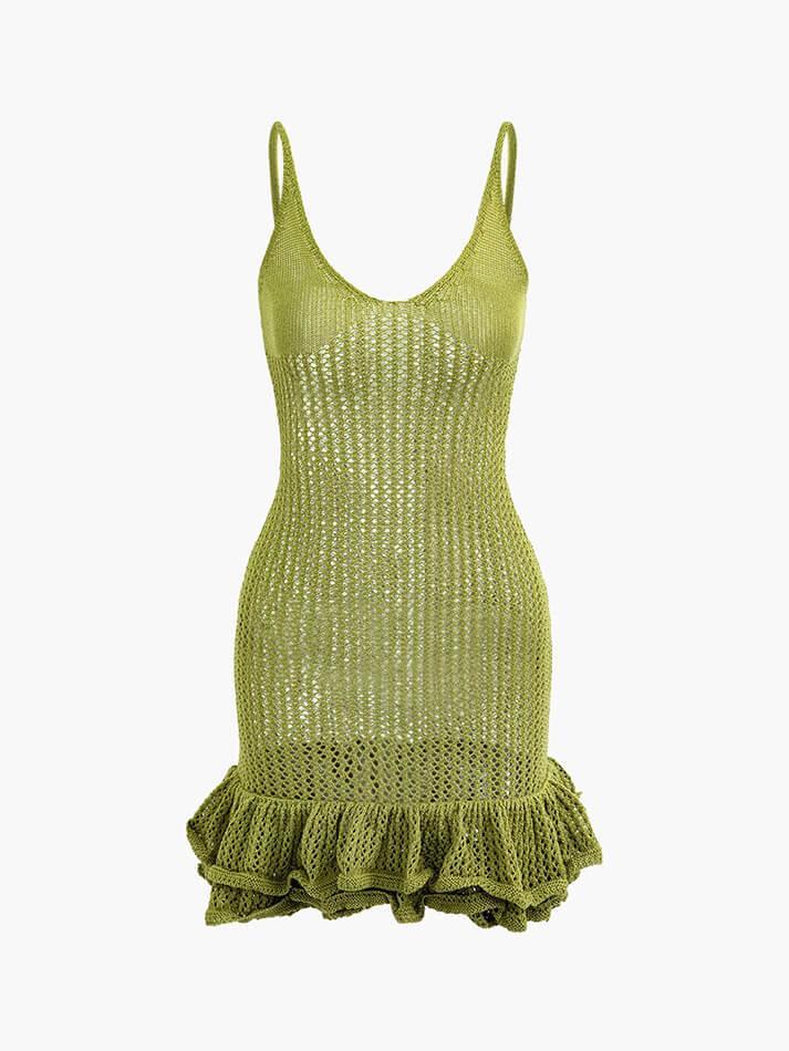 Open Knit Ruffle Hem Cami Mini Dress AnotherChill Open Knit Ruffle Hem Cami Mini Dress AnotherChill