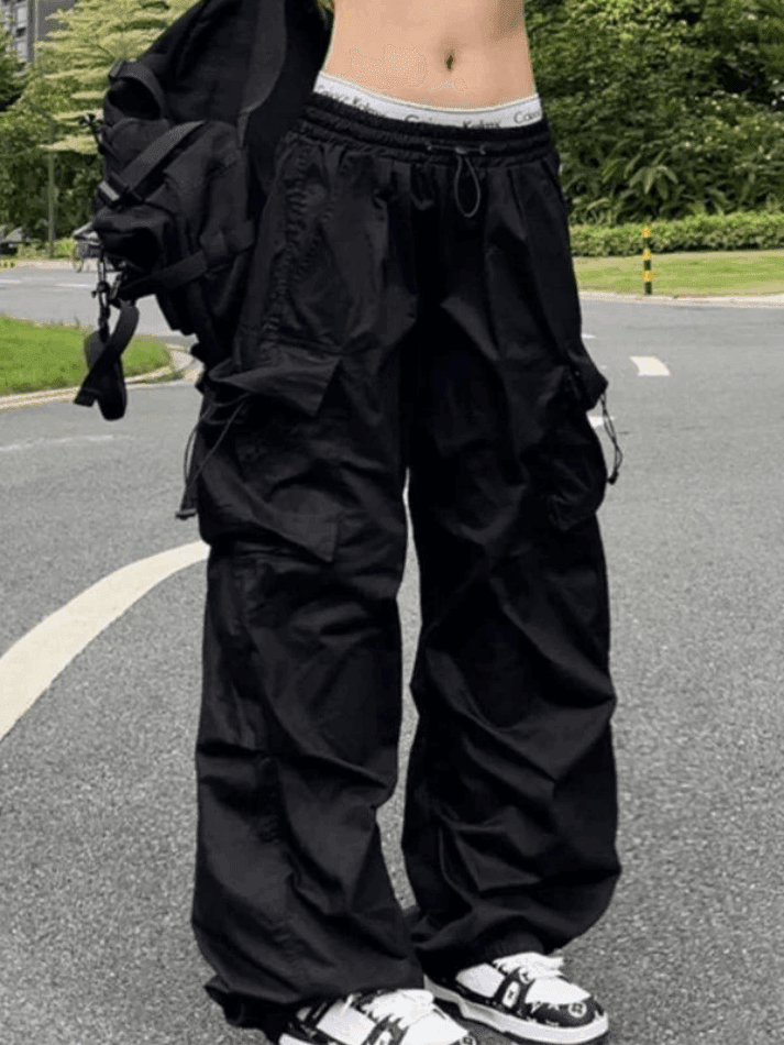 2024 Punk Ruched Baggy Cargo Pants Black S in Pants Online Store