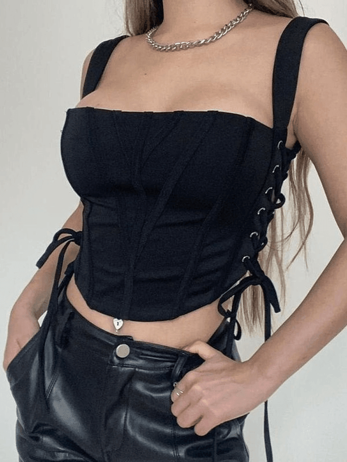 2024 Side Lace Up Corset Top Black S in Tops&Tees Online Store