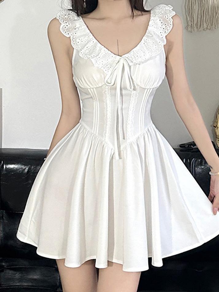 Solid Lace Trim Corset Short Dress – AnotherChill