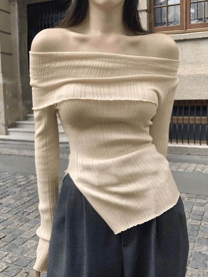 Split Off Shoulder Ribbed Knit Top – AnotherChill