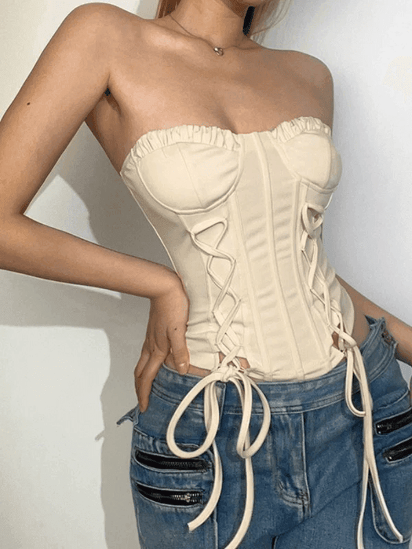 Tie Front Strapless Corset Top - AnotherChill