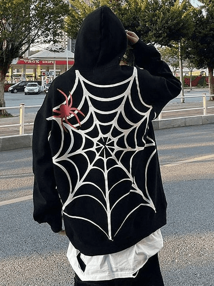 Unisex Loose Fit Spiderweb Graphic Hoodie – AnotherChill Unisex Loose Fit Spiderweb Graphic Hoodie – AnotherChill