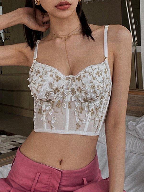 2024 Vintage Lace Embroidery Bustier White S in Tops&Tees Online