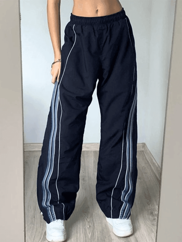 2024 Vintage Striped Piping Baggy Sweatpants Blue S in Pants
