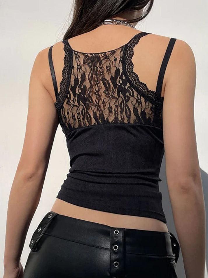 Lace Splice Backless Tank Top - AnotherChill