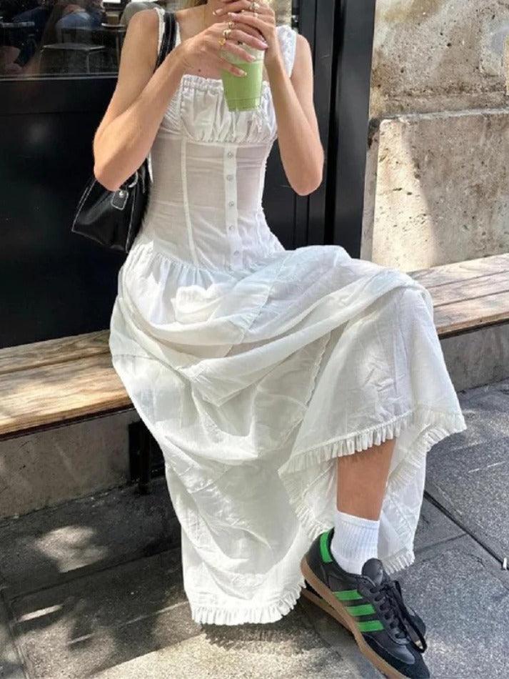 French Pleated Lace Up Layered Midi Dress AnotherChill French Pleated Lace Up Layered Midi Dress AnotherChill