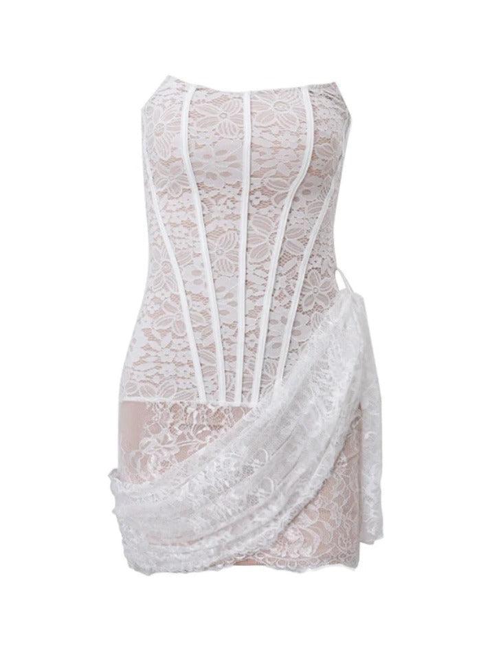 Lace Mesh Corset Bandeau Mini Dress AnotherChill Lace Mesh Corset Bandeau Mini Dress AnotherChill