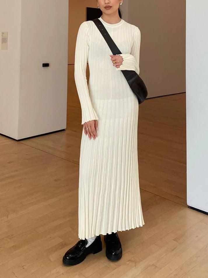 Solid Color Wide Ribbed Design Slim Knit Maxi Dress – AnotherChill
