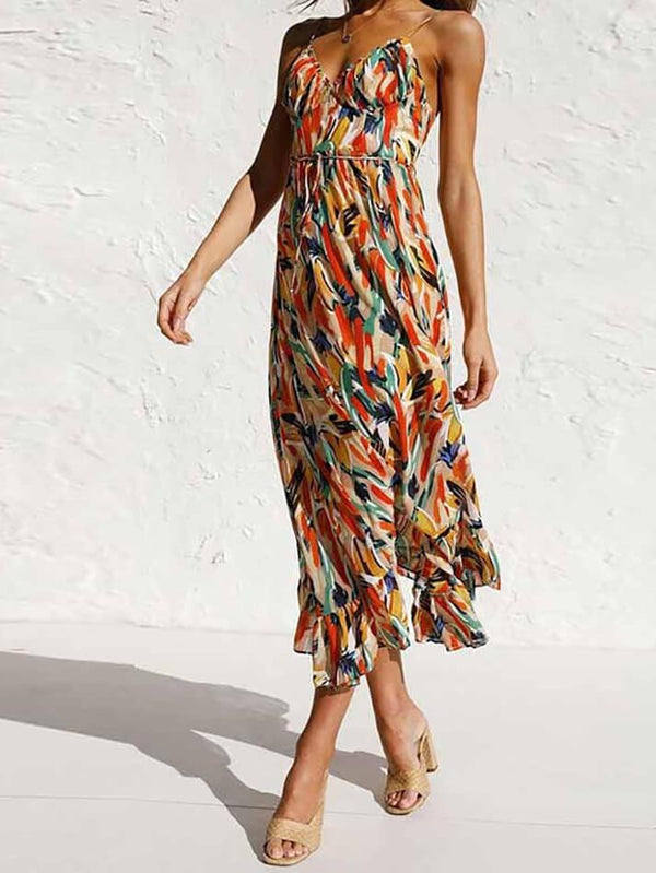 Multi Color Print Cami Midi Dress - AnotherChill