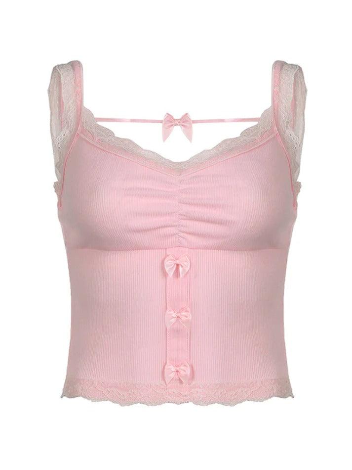 Bow Lace Edge Pink Cami Top - AnotherChill