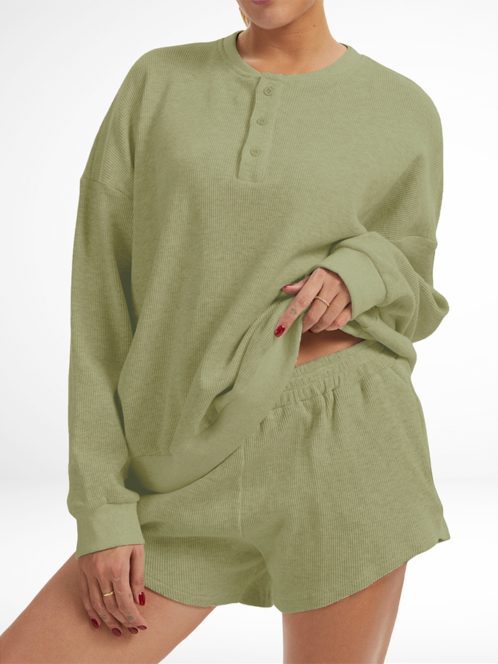 Oversized Long-Sleeve Waffle Knit Lounge Set