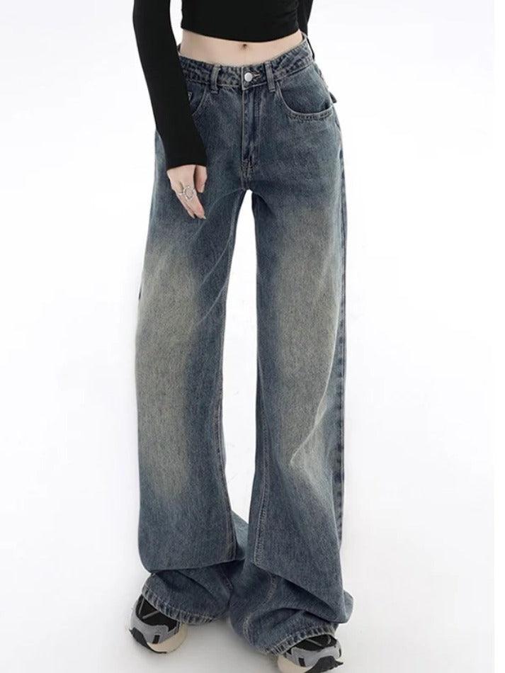 Vintage Blue Flap Detail Boyfriend Jeans - AnotherChill