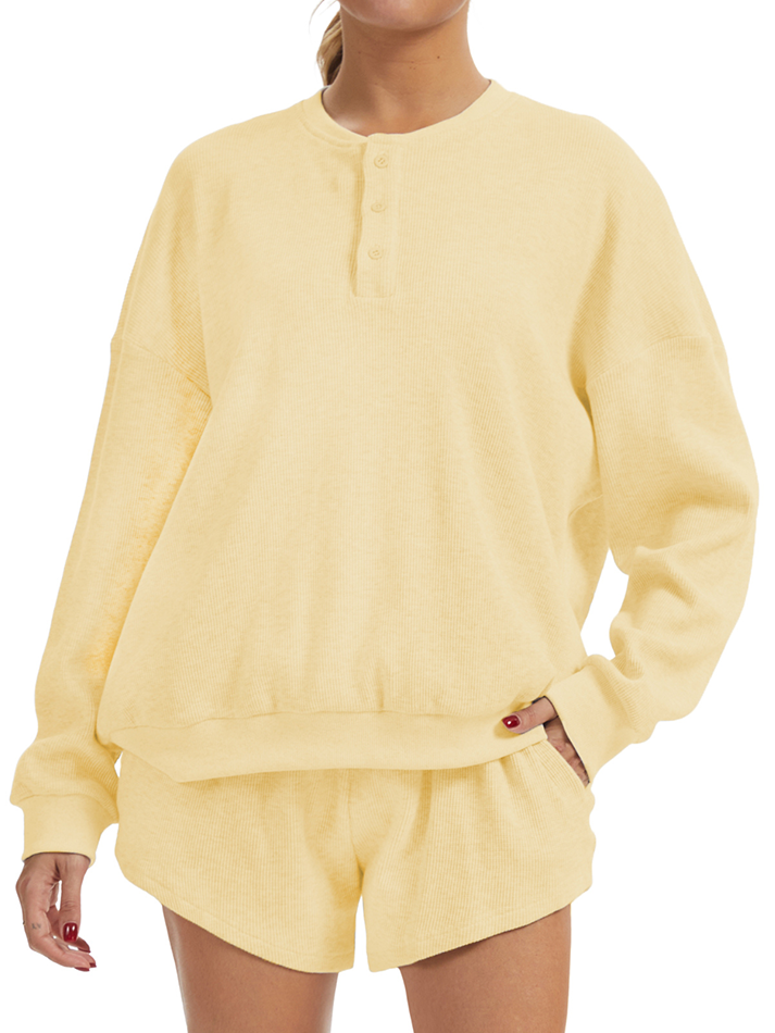 Oversized Long-Sleeve Waffle Knit Lounge Set