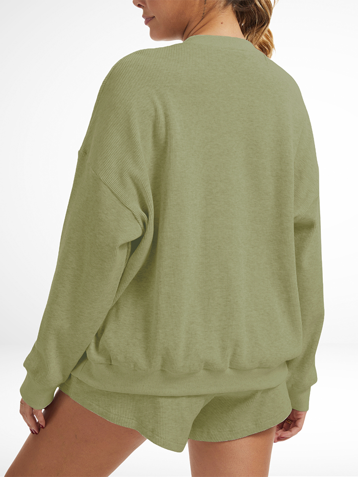 Oversized Long-Sleeve Waffle Knit Lounge Set