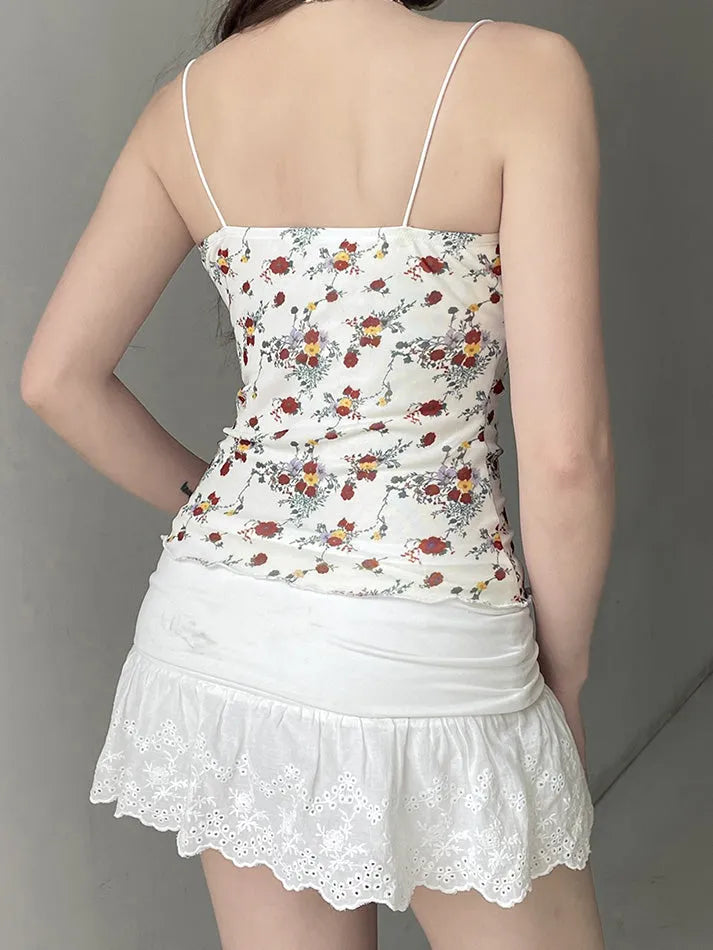 Floral Ruched Mesh Cami Top