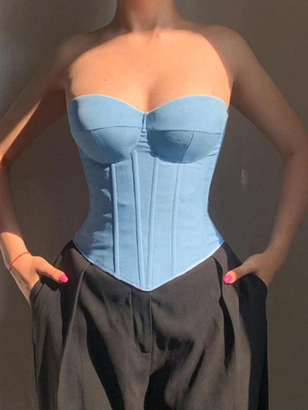 Solid Sweetheart Neck Corset Bandeau Top - AnotherChill