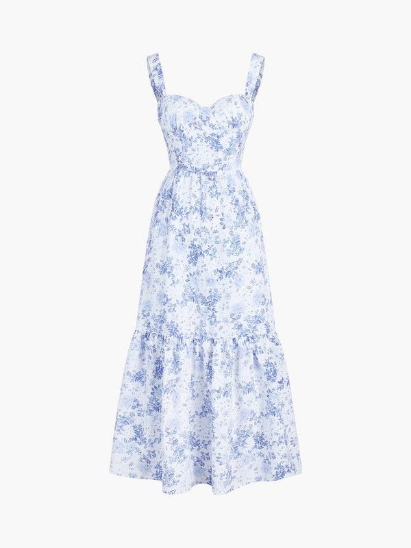 Forget Me Not Floral Pockets Zippered Long Dress - AnotherChill