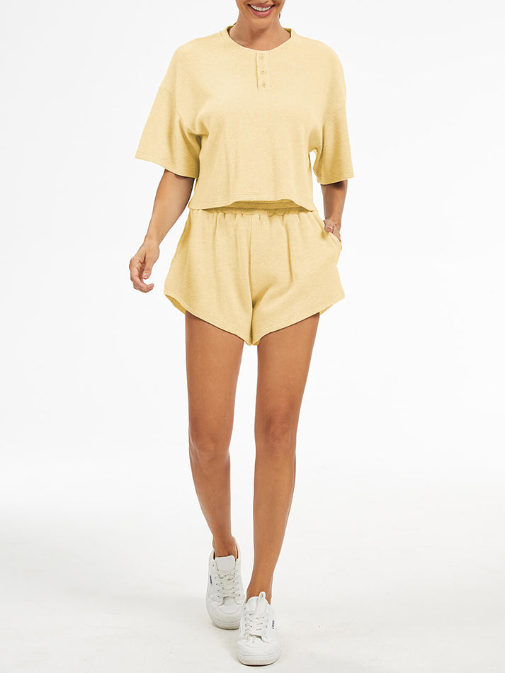 Cropped Waffle Knit Lounge Set