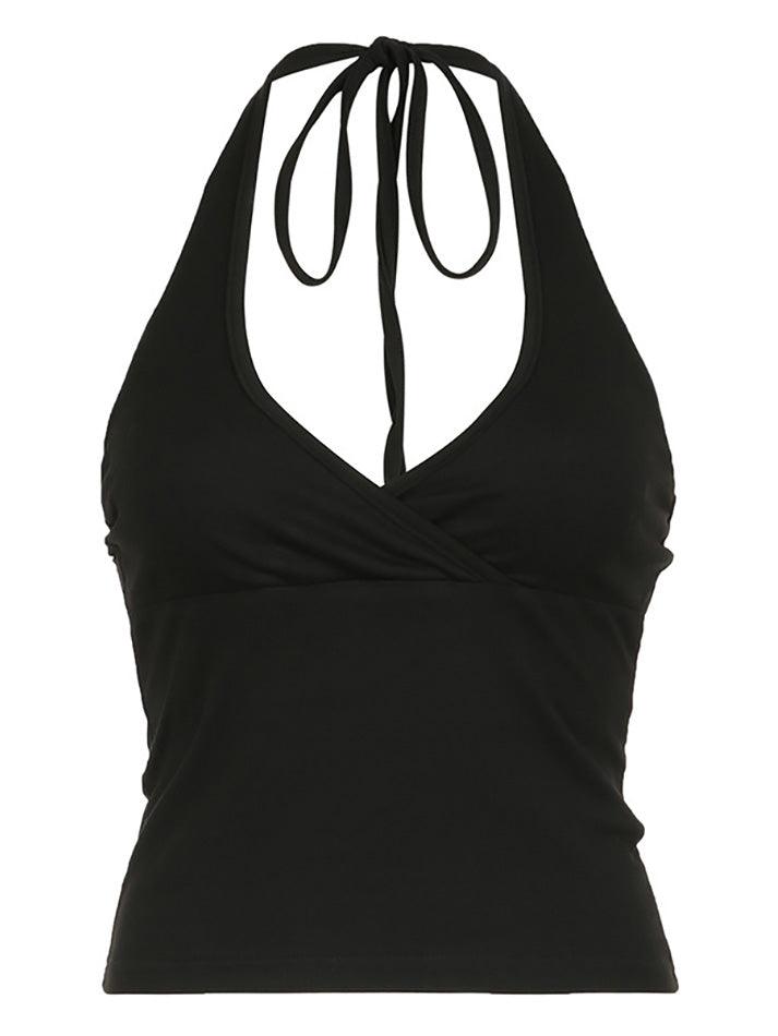 Ruched Plunge Halter Top - AnotherChill