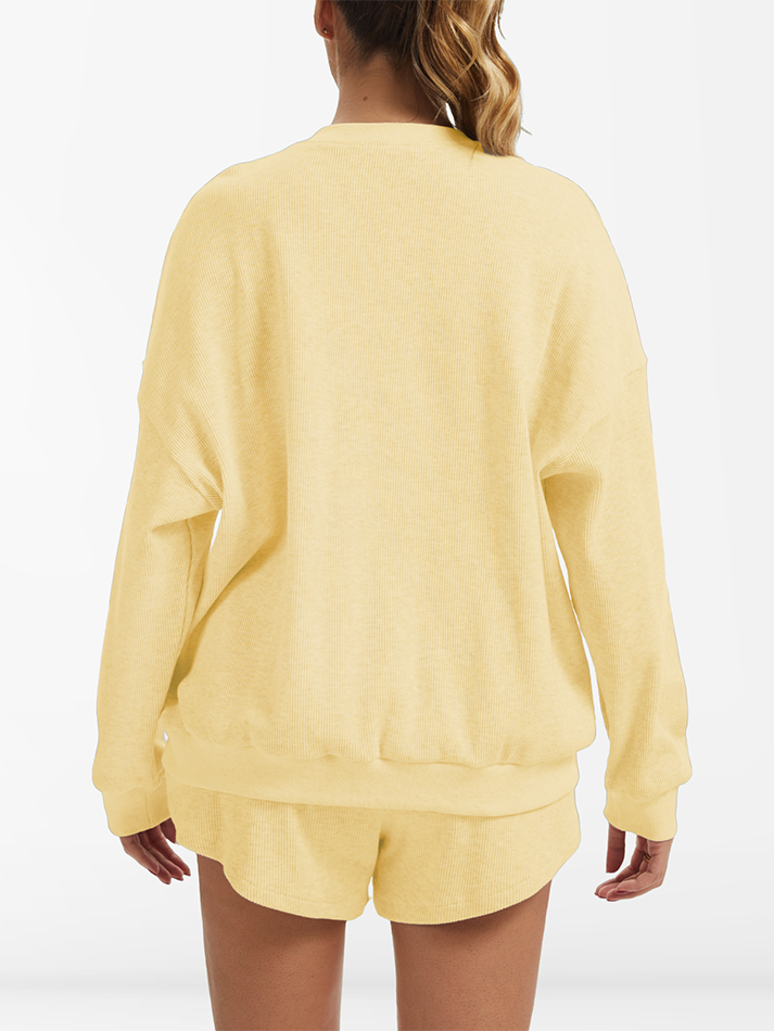 Oversized Long-Sleeve Waffle Knit Lounge Set