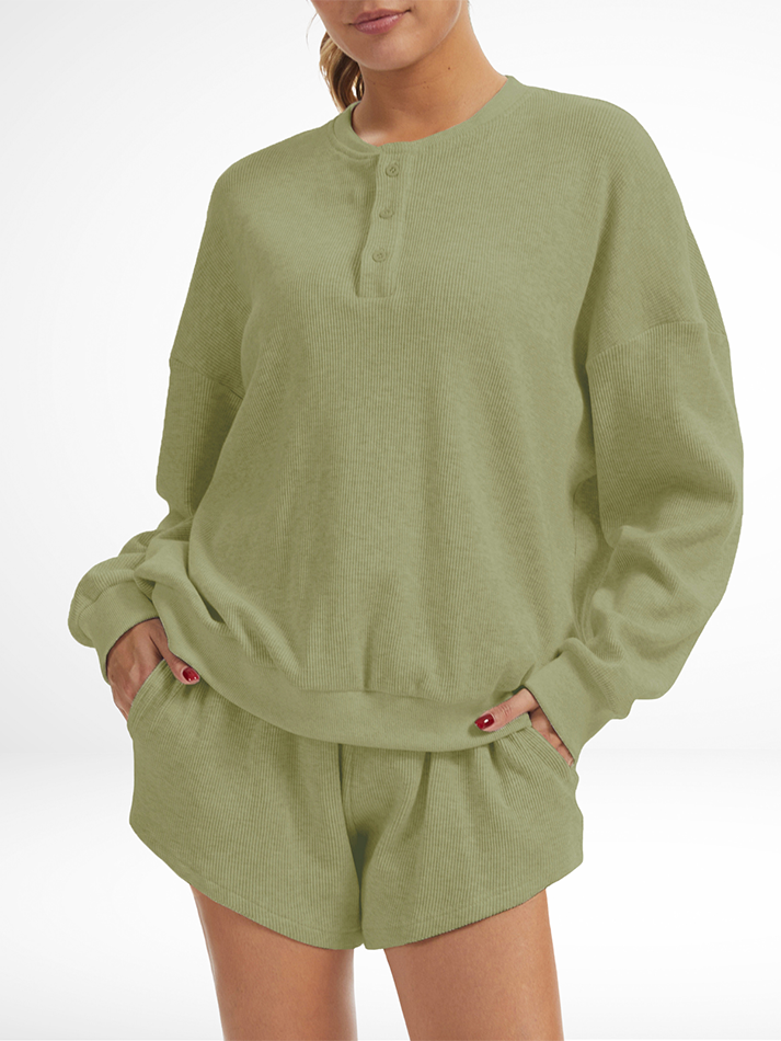 Oversized Long-Sleeve Waffle Knit Lounge Set