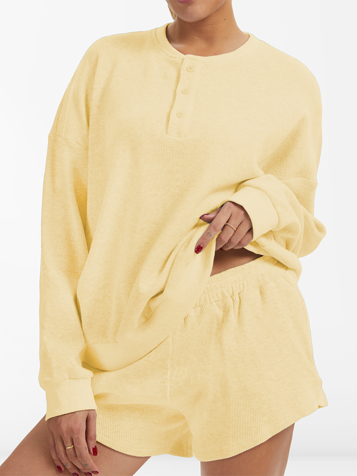 Oversized Long-Sleeve Waffle Knit Lounge Set