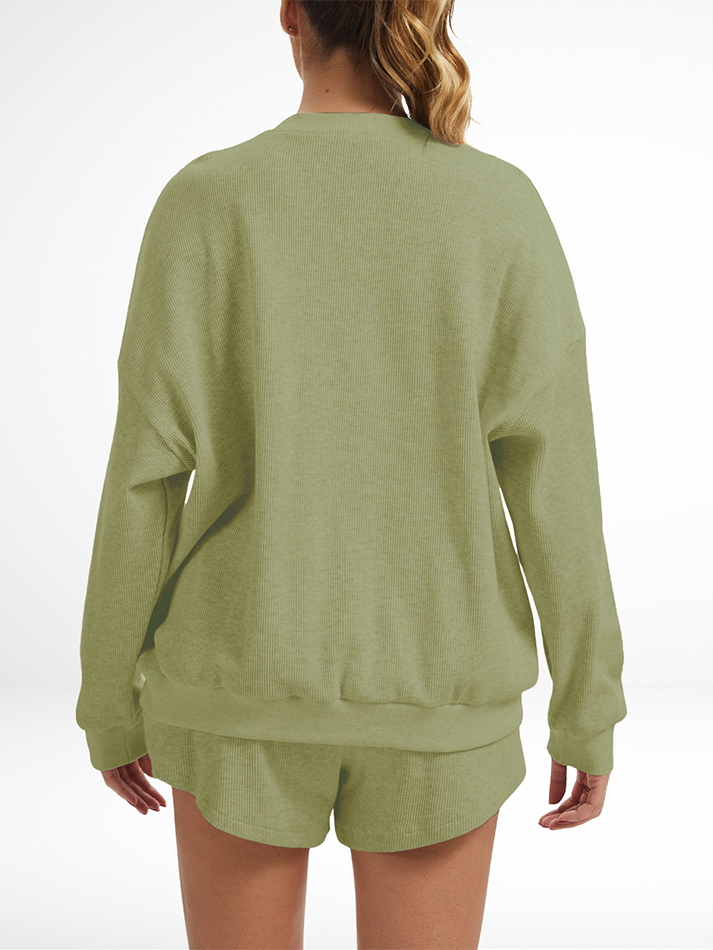 Oversized Long-Sleeve Waffle Knit Lounge Set