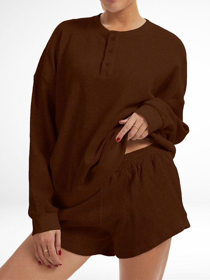 Oversized Long-Sleeve Waffle Knit Lounge Set