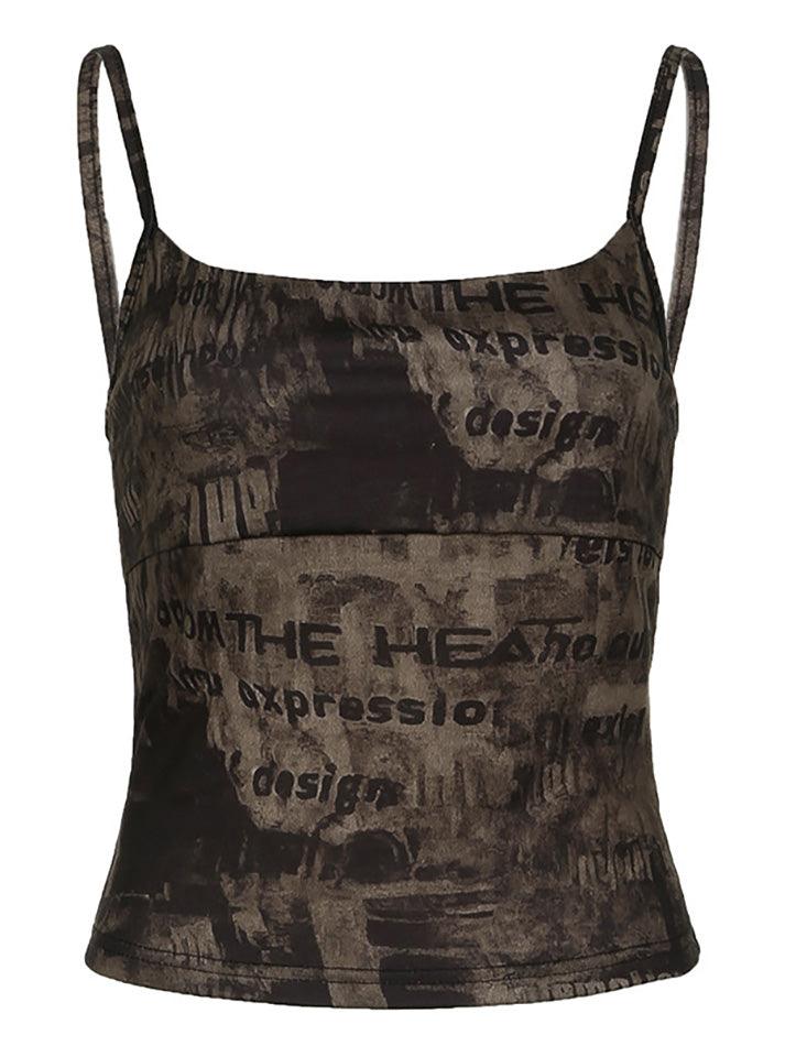 Vintage Letter Print Slim Cami Top - AnotherChill