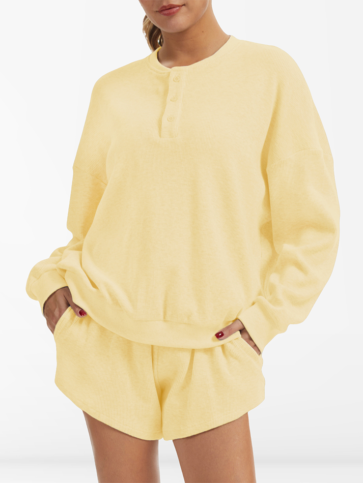 Oversized Long-Sleeve Waffle Knit Lounge Set