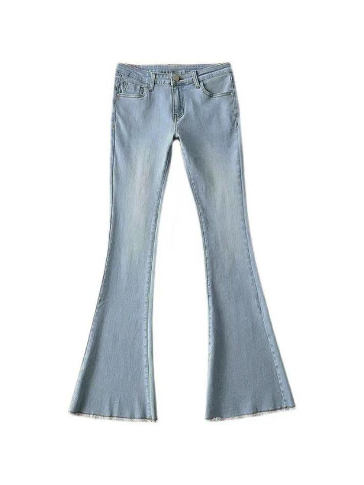 Washed Low Waist Stretchy Mopping Flare Jeans - AnotherChill