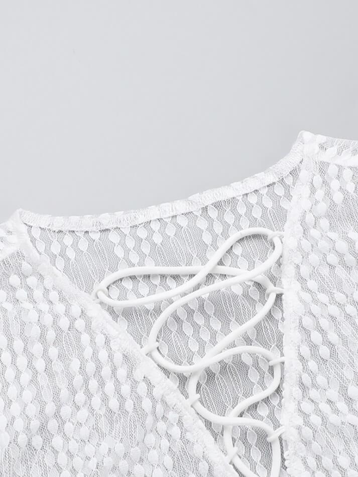 See Through Tied Long Sleeve Top - AnotherChill