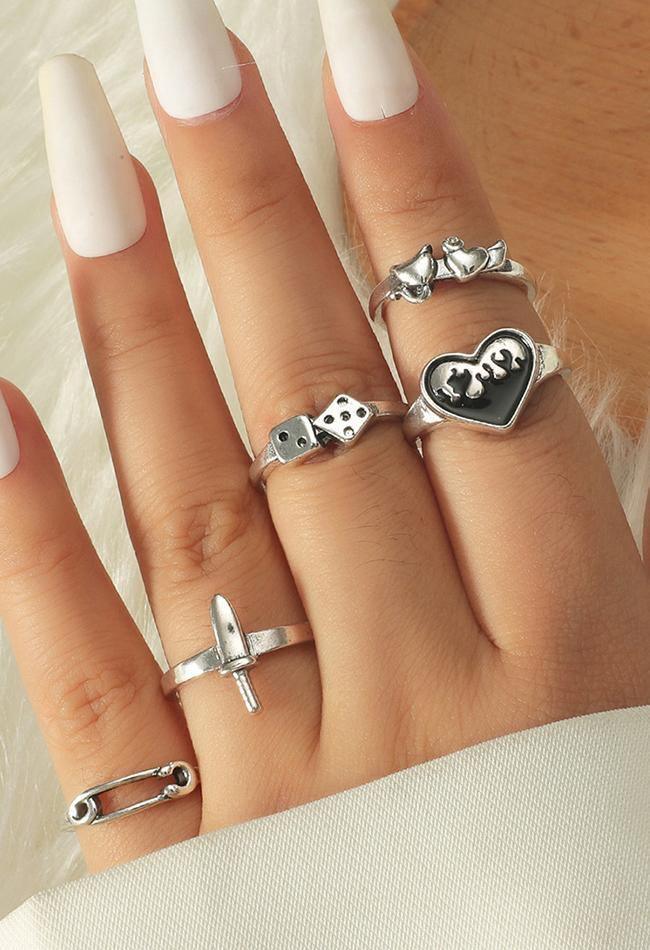 5Pcs Y2k Heart Ring AnotherChill