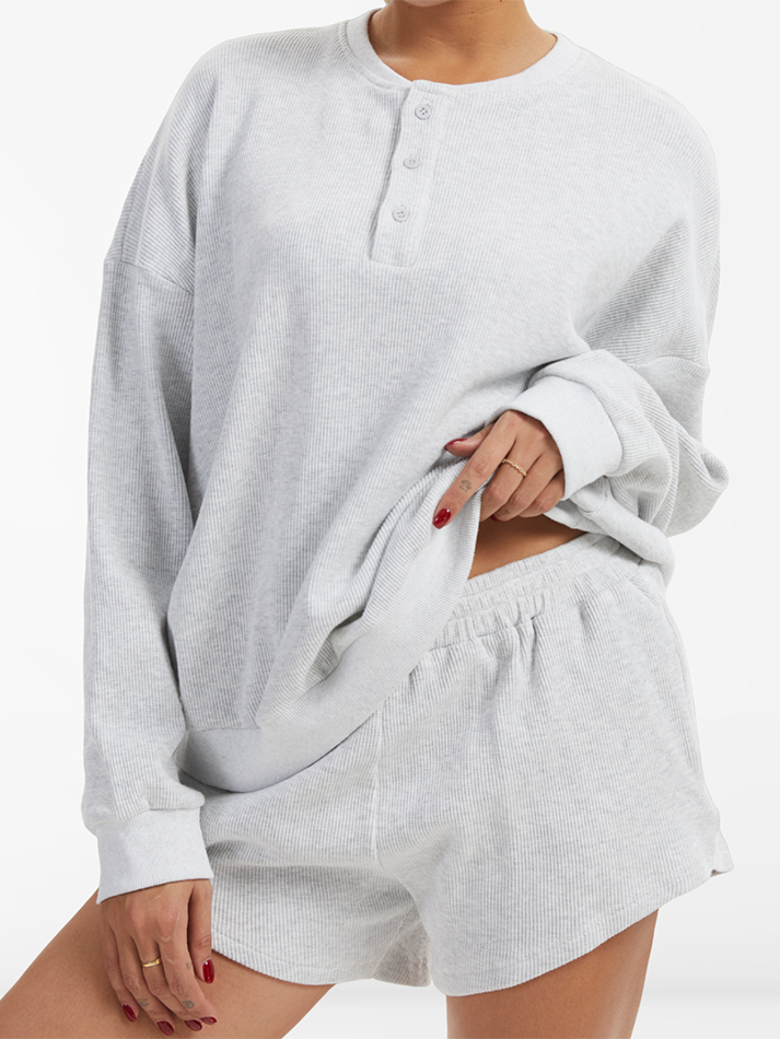 Oversized Long-Sleeve Waffle Knit Lounge Set