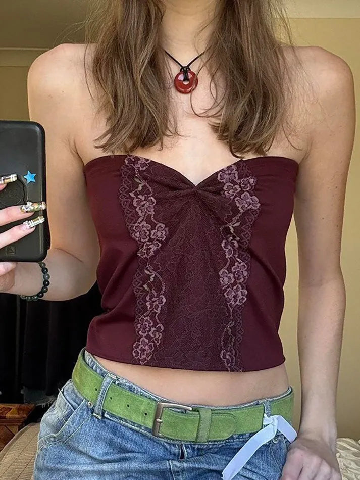 Vintage Lace Ruched Tube Top