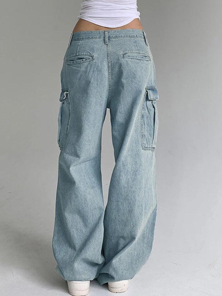 Washed Shirring Flap Pocket Cargo Jeans - AnotherChill