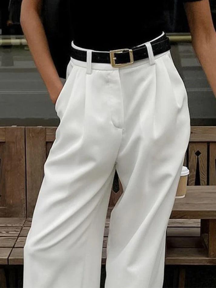 White High Rise Tailored Pants - AnotherChill