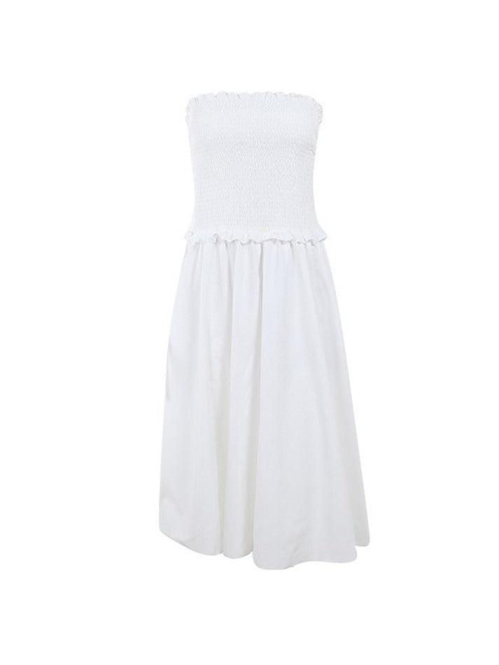 Cotton Blends Shirred Tube Long Dress - AnotherChill