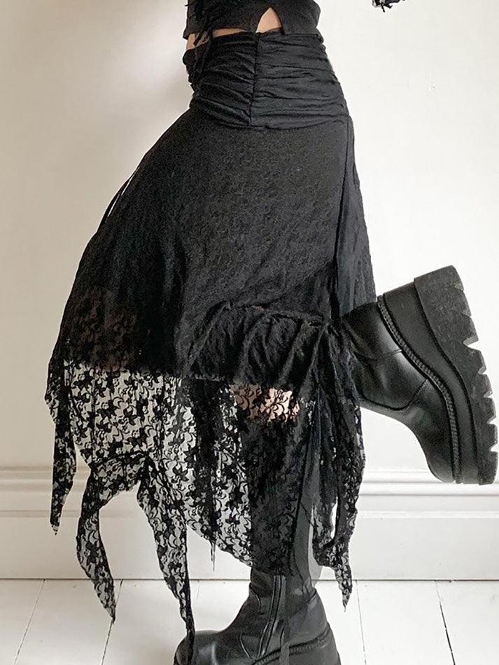 Irregular Hem Design With Wavy Edge Lace Splicing Skirts - AnotherChill