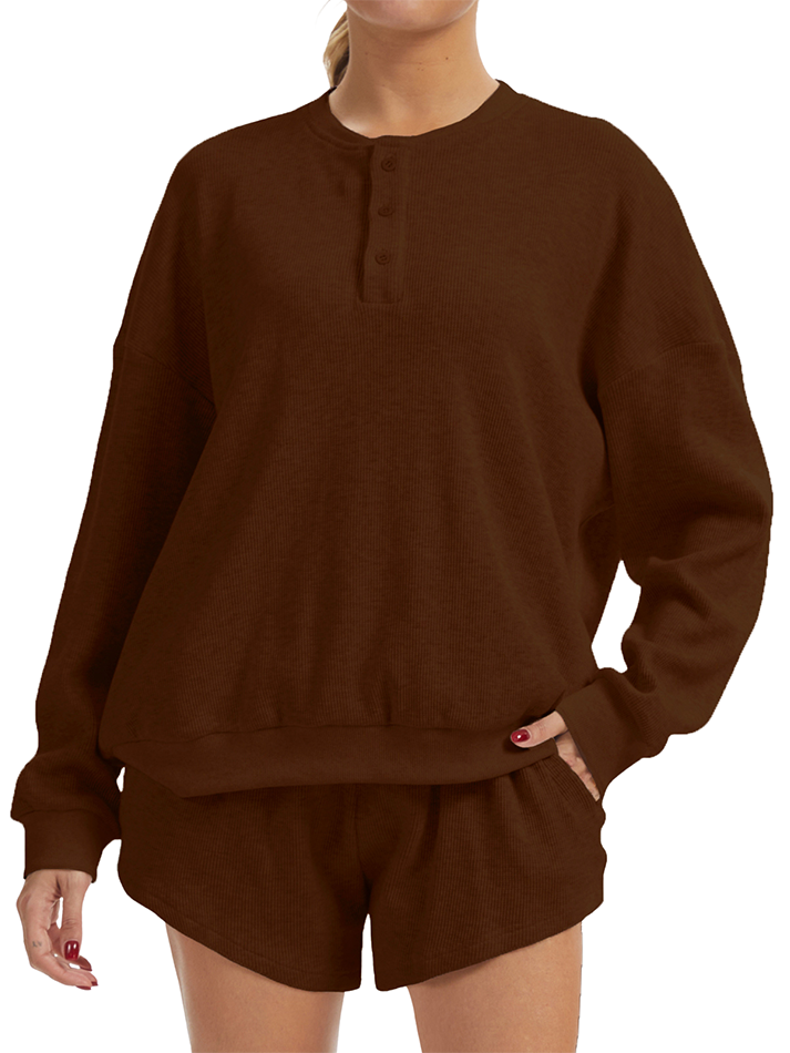 Oversized Long-Sleeve Waffle Knit Lounge Set
