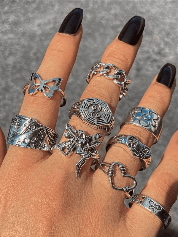 9pcs Vintage Butterfly Flower Angel Ring - AnotherChill