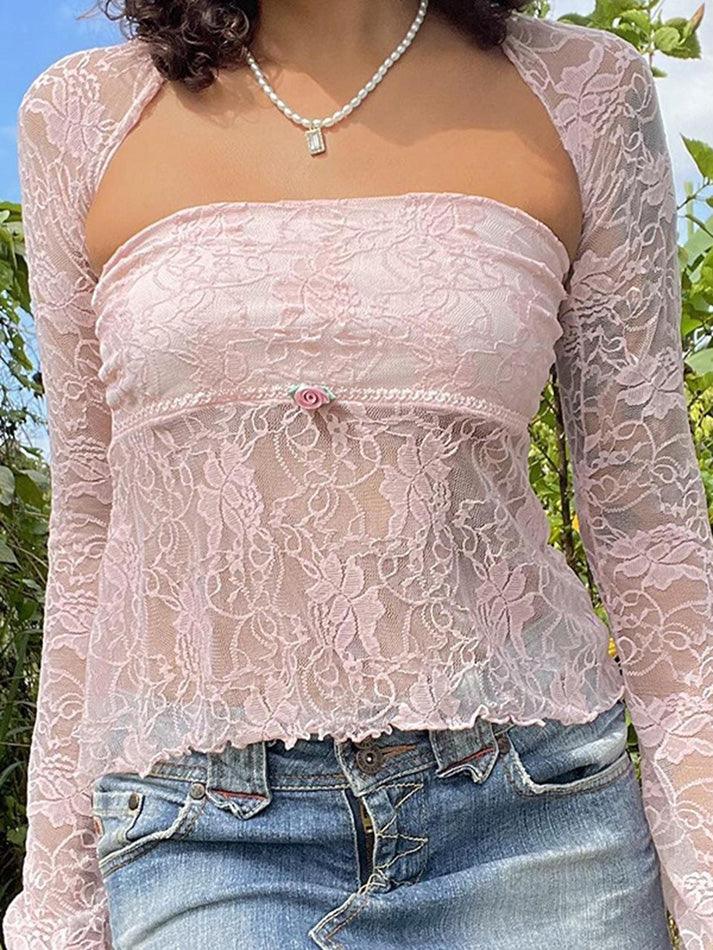 Lace Bandeau Smock Long Sleeve Tee - AnotherChill