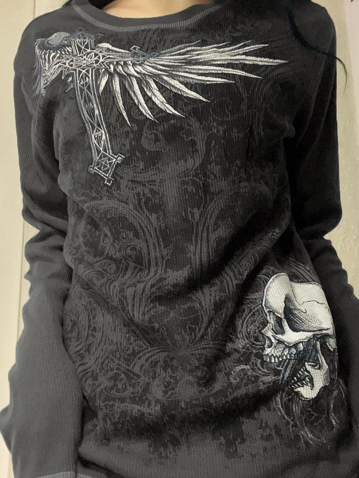 Vintage Skull Print Long Sleeve Knit - AnotherChill