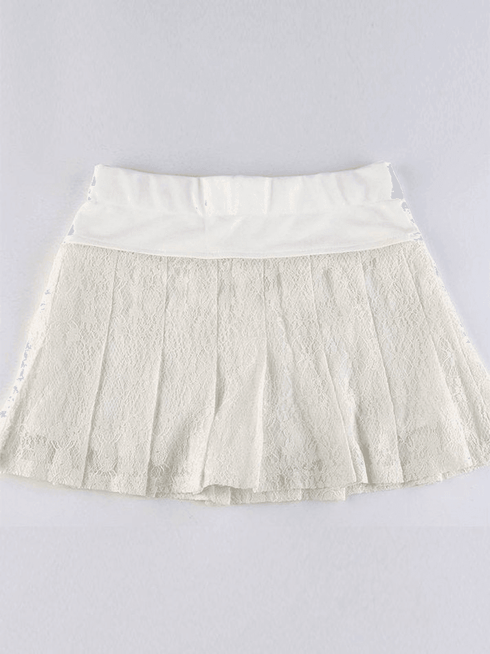 A Line Pleated Lace Mini Skirt - AnotherChill